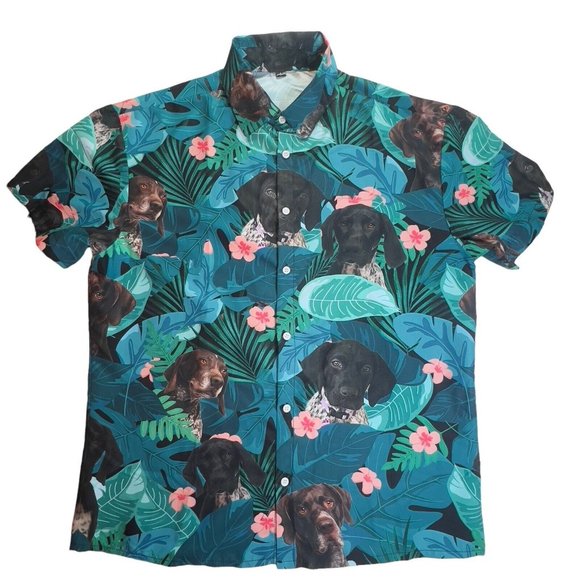 VTG Single Stitch Hawaiian Floral Mens All Over Dog Print Button Down Shirt- LG - Picture 1 of 12